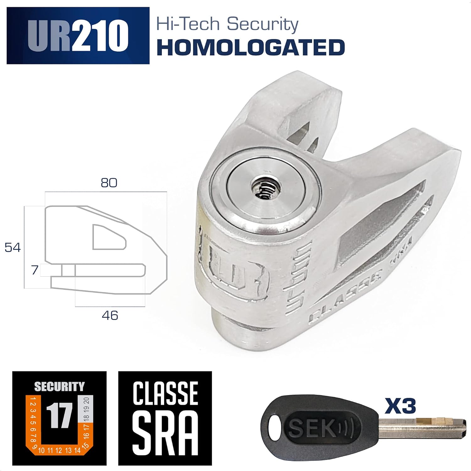 urban Urban UR210S Motorcycle Anti-Theft Disc Lock High Security SRA Approved Heavy Duty Stainless Steel Double Locking for Moto and Scooter - View 3 of 8