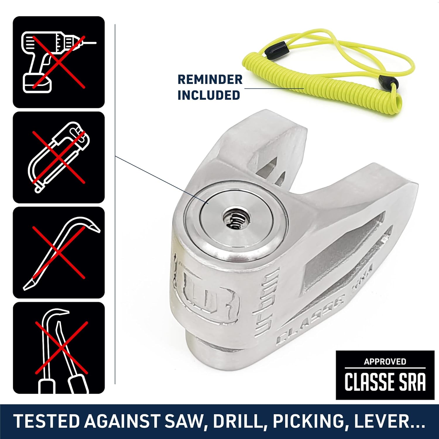 urban Urban UR210S Motorcycle Anti-Theft Disc Lock High Security SRA Approved Heavy Duty Stainless Steel Double Locking for Moto and Scooter - View 5 of 8