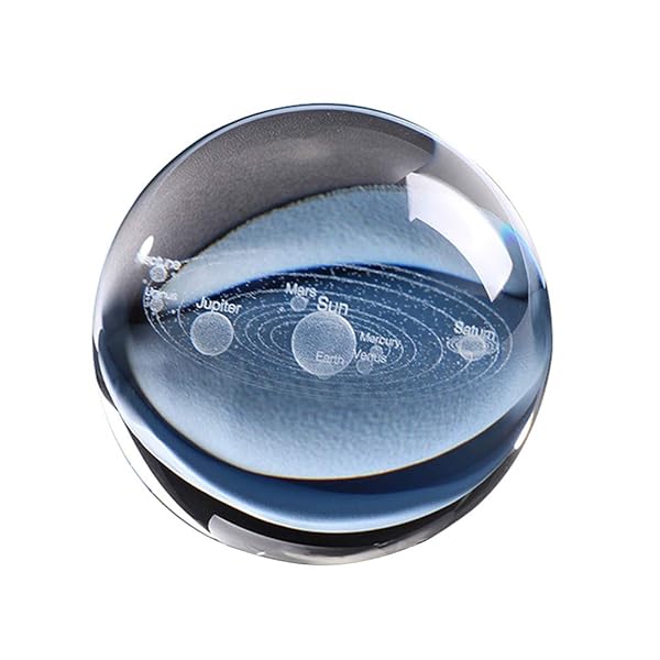 VOSAREA Moon Crystal Ball: 3D Solar System Engraved Glass Ornament for Cosmic Decor