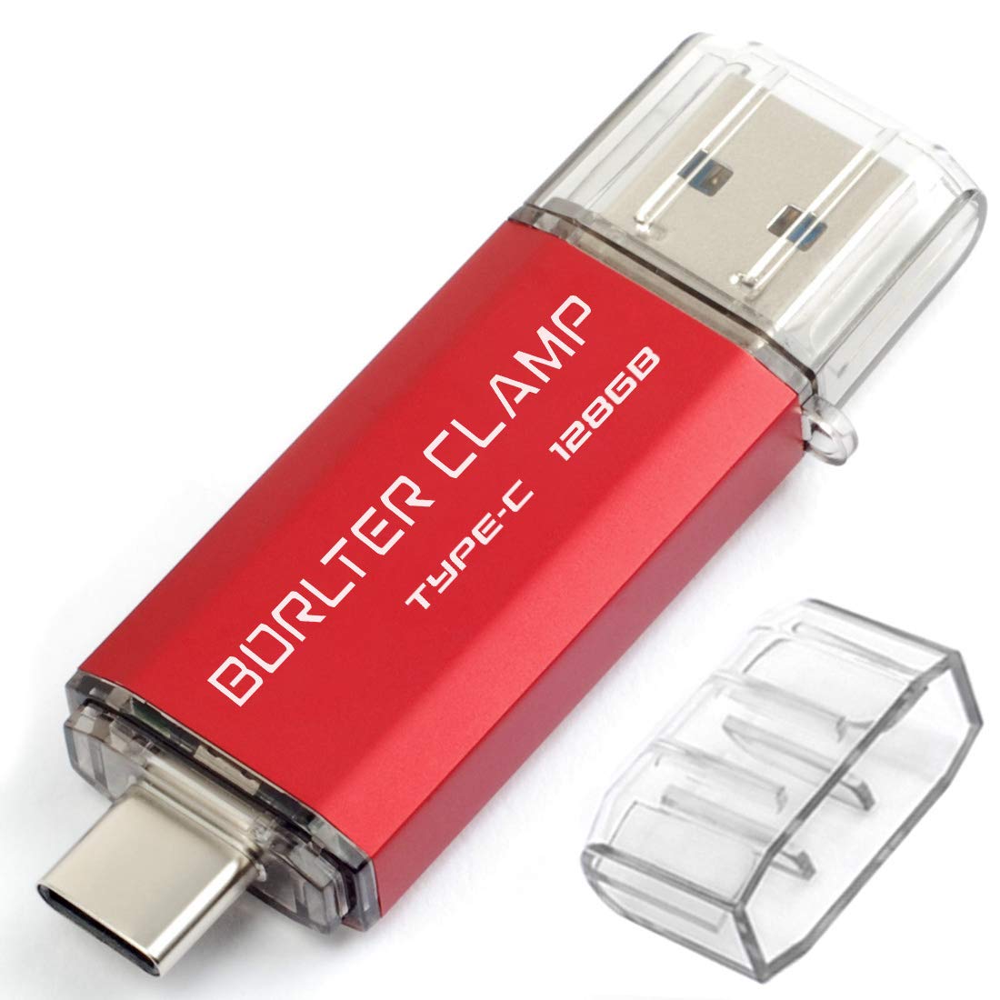 BORLTER CLAMP 128GB USB Type-C Flash Drive BorlterClamp Dual Drive OTG Memory Stick for Android Smartphones Samsung Galaxy S10 S9 S8 Note 9 LG Google Pixel PC Red