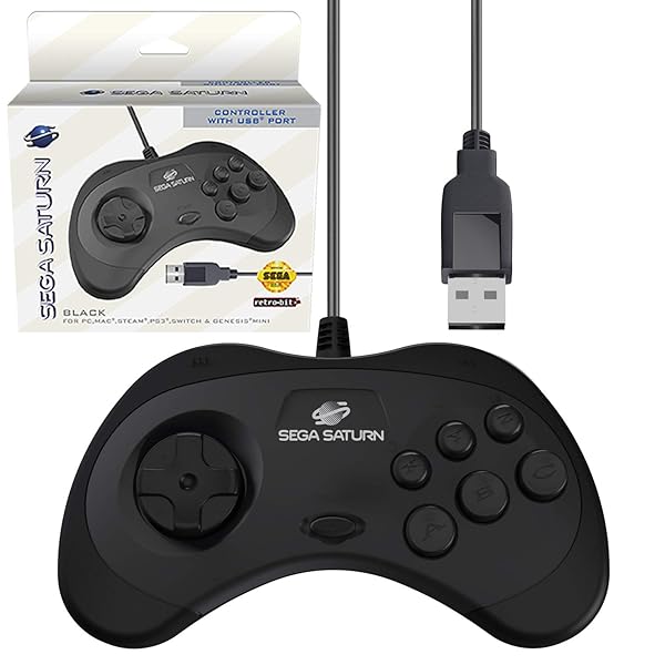 Retro-Bit Retro-Bit Sega Saturn USB Controller Pad for Genesis Mini, PS3, PC, Mac & Switch - Model 2 (Black)