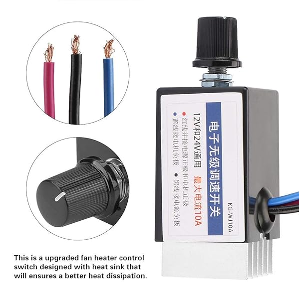 Yanmis 12V/24V DC Motor Speed Controller - Adjustable Fan Speed Regulator for Cars & Trucks - View 3 of 10