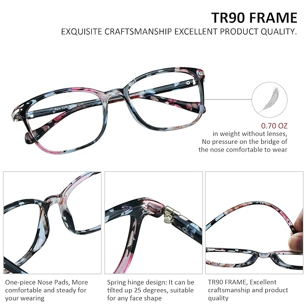 VisionGlobal VisionGlobal Blue Light Blocking Glasses for Women Stylish Square Frame Anti Eyestrain Computer Reading TV Glasses with 1.50 Magnification - View 2 of 7