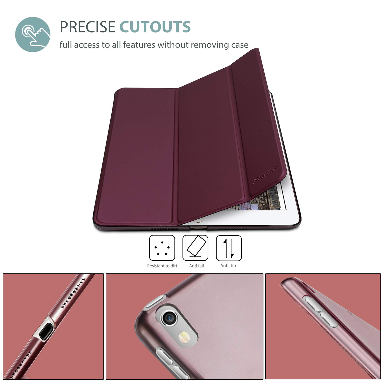 ProCase ProCase Smart Case for 10.5 Inch iPad Air 3rd Gen 2019 iPad Pro 2017 Slim Stand Cover Translucent Frosted Back Wine Color - View 2 of 7