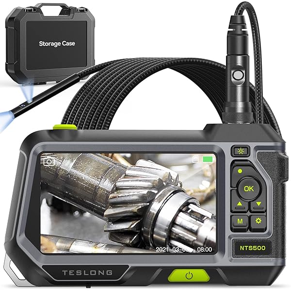 Teslong Dual Lens Endoscope Teslong NTS500 Waterproof Borescope Inspection Camera with 5 Inch Monitor and 9.8FT Probe for Industrial Use
