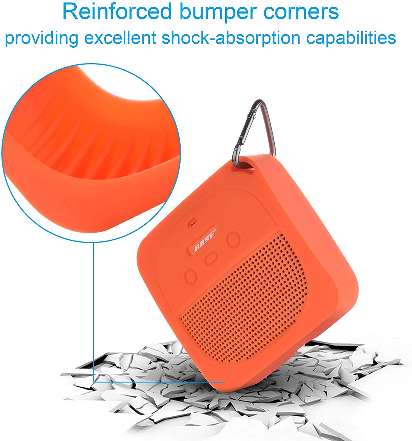 TXEsign TXEsign Silicone Case for Bose SoundLink Micro - Soft Protective Cover with Metal Hook (Orange) - View 4 of 9