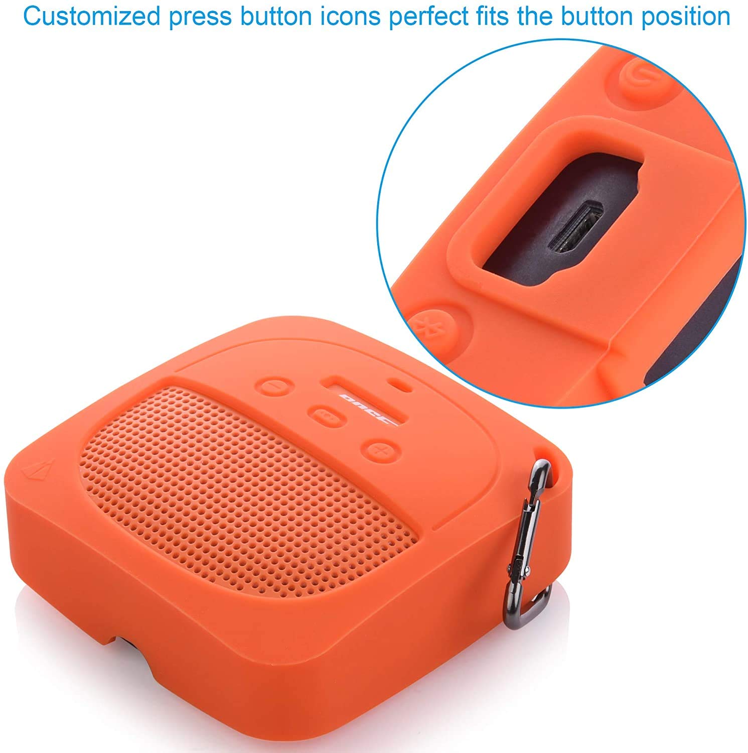 TXEsign TXEsign Silicone Case for Bose SoundLink Micro - Soft Protective Cover with Metal Hook (Orange) - View 5 of 9