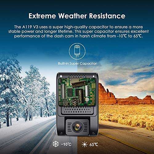 VIOFO Dash Cam VIOFO A119 V3 2K 2560x1440P Quad HD+ Car Dash Camera, Ultra Clear Night Vision, 140-Degree Wide Angle, GPS Included, Buffered Parking Mode, True HDR, Motion Detection, Time Lapse - View 10 of 11