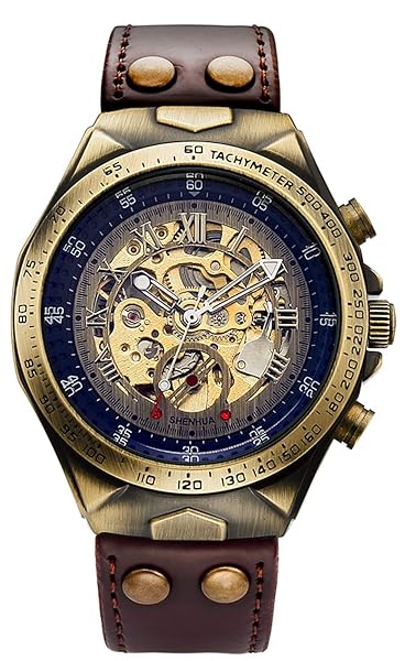 MASTOP MASTOP Luxury Men's Skeleton Watch: Automatic Mechanical, Waterproof, Leather Belt, Bronze Steel - Fashionable Brown Timepiece - View 2 of 8