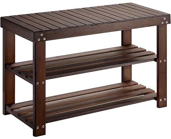 Pipishell Sturdy 3-Tier Bamboo Shoe Rack Bench - 300lbs Capacity for Entryway, Bedroom & Living Room Storage