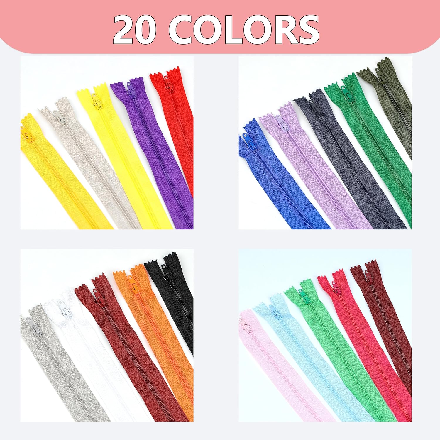 YAKA YAKA 60 Pack 12 Inch Mix Nylon Coil Zippers Bulk for Tailor Sewing Crafts in 20 Colors - View 3 of 8