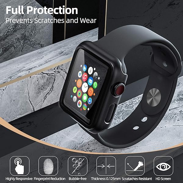 pzoz pzoz Apple Watch Series 2/3 Case with Screen Protector - Slim Bumper & Full Coverage Defense (42mm, Black) - View 4 of 8