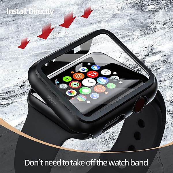 pzoz pzoz Apple Watch Series 2/3 Case with Screen Protector - Slim Bumper & Full Coverage Defense (42mm, Black) - View 5 of 8
