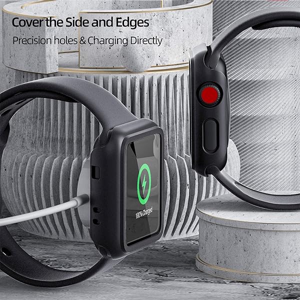 pzoz pzoz Apple Watch Series 2/3 Case with Screen Protector - Slim Bumper & Full Coverage Defense (42mm, Black) - View 6 of 8