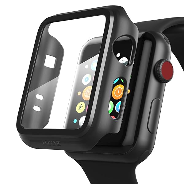 pzoz pzoz Apple Watch Series 2/3 Case with Screen Protector - Slim Bumper & Full Coverage Defense (42mm, Black) - View 2 of 8
