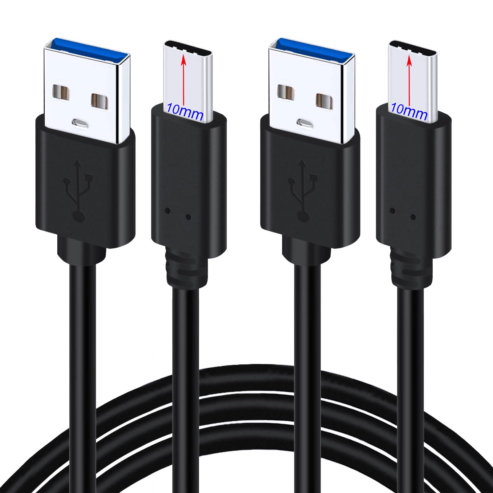 10mm Extended Tip USB-C to USB 3.0 Cable for iPhone 16 Pro Max Galaxy S25 S24 S23 Pixel 9 8 Phones with Case 2Pcs 1M Long Type C Cable