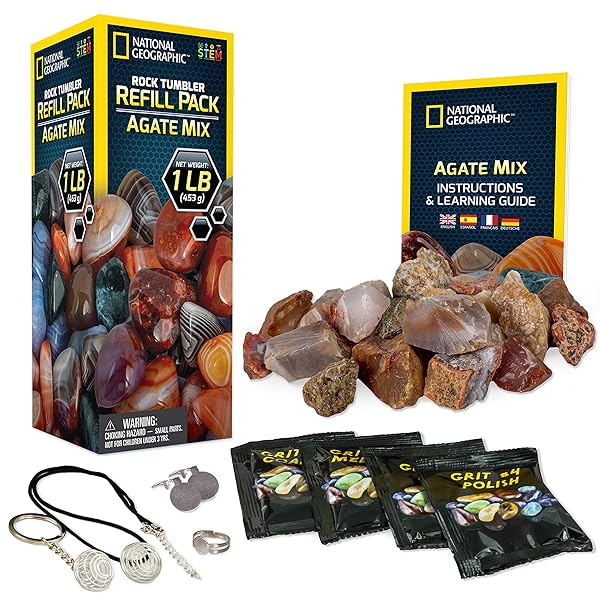 Blue Marble National Geographic Rock Tumbler Refill Kit 1 Lb Genuine Rough Agate Rocks Tumbling Supplies Grit and Jewelry Accessories