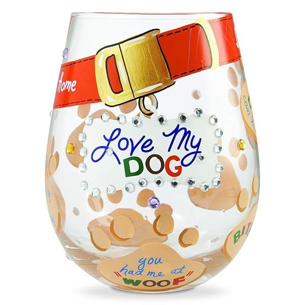 Enesco Enesco Designs by Lolita Love My Dog Hand-Painted Stemless Wine Glass 20 Ounce