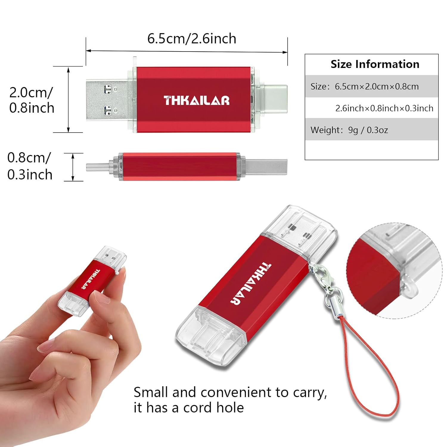 THKAILAR Thkailar 32GB USB C Flash Drive High Speed OTG Compatible with Samsung Mac Pro Laptops Tablets PC Red - View 7 of 9