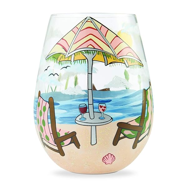 Enesco Shop Enesco Lolita Beach Hand-Painted Stemless Wine Glass - 20oz Artisan Design, Perfect Gift!