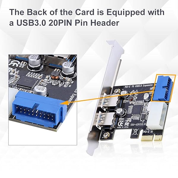 Pomya Upgrade Your Desktop: PCI-E to USB 3.0 Expansion Card with 2 Ports & 19PIN Power Connector - 5 Gbps Speed - View 4 of 10