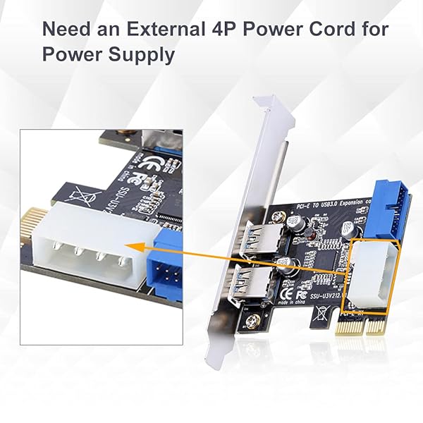 Pomya Upgrade Your Desktop: PCI-E to USB 3.0 Expansion Card with 2 Ports & 19PIN Power Connector - 5 Gbps Speed - View 5 of 10