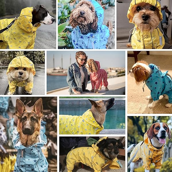 Blueberry Pet Blueberry Pet 18 Inch Reflective Cloud Prints Lightweight Waterproof Dog Raincoat Sunflower Yellow Outdoor Jacket for Large Dogs - View 3 of 6