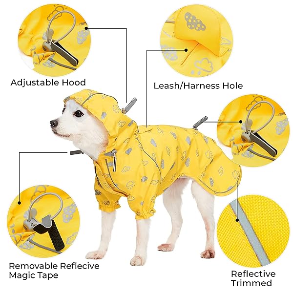 Blueberry Pet Blueberry Pet 18 Inch Reflective Cloud Prints Lightweight Waterproof Dog Raincoat Sunflower Yellow Outdoor Jacket for Large Dogs - View 4 of 6