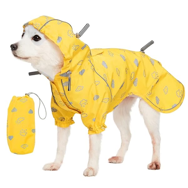 Blueberry Pet Blueberry Pet 18 Inch Reflective Cloud Prints Lightweight Waterproof Dog Raincoat Sunflower Yellow Outdoor Jacket for Large Dogs