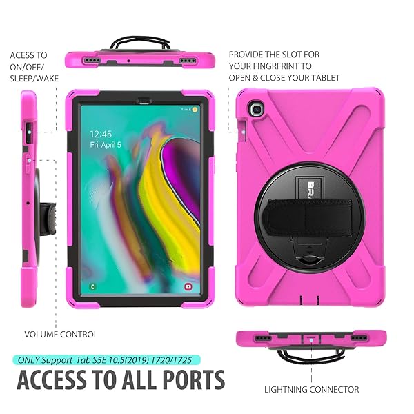 BRAECN BRAECN Protective Case for Samsung Galaxy Tab S5e 10.5 Inch 2019 Hybrid Rugged Shockproof Silicone Cover with Hand Strap and Stand Rose - View 3 of 8