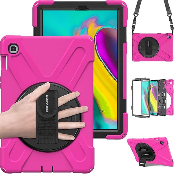 BRAECN Protective Case for Samsung Galaxy Tab S5e 10.5 Inch 2019 Hybrid Rugged Shockproof Silicone Cover with Hand Strap and Stand Rose