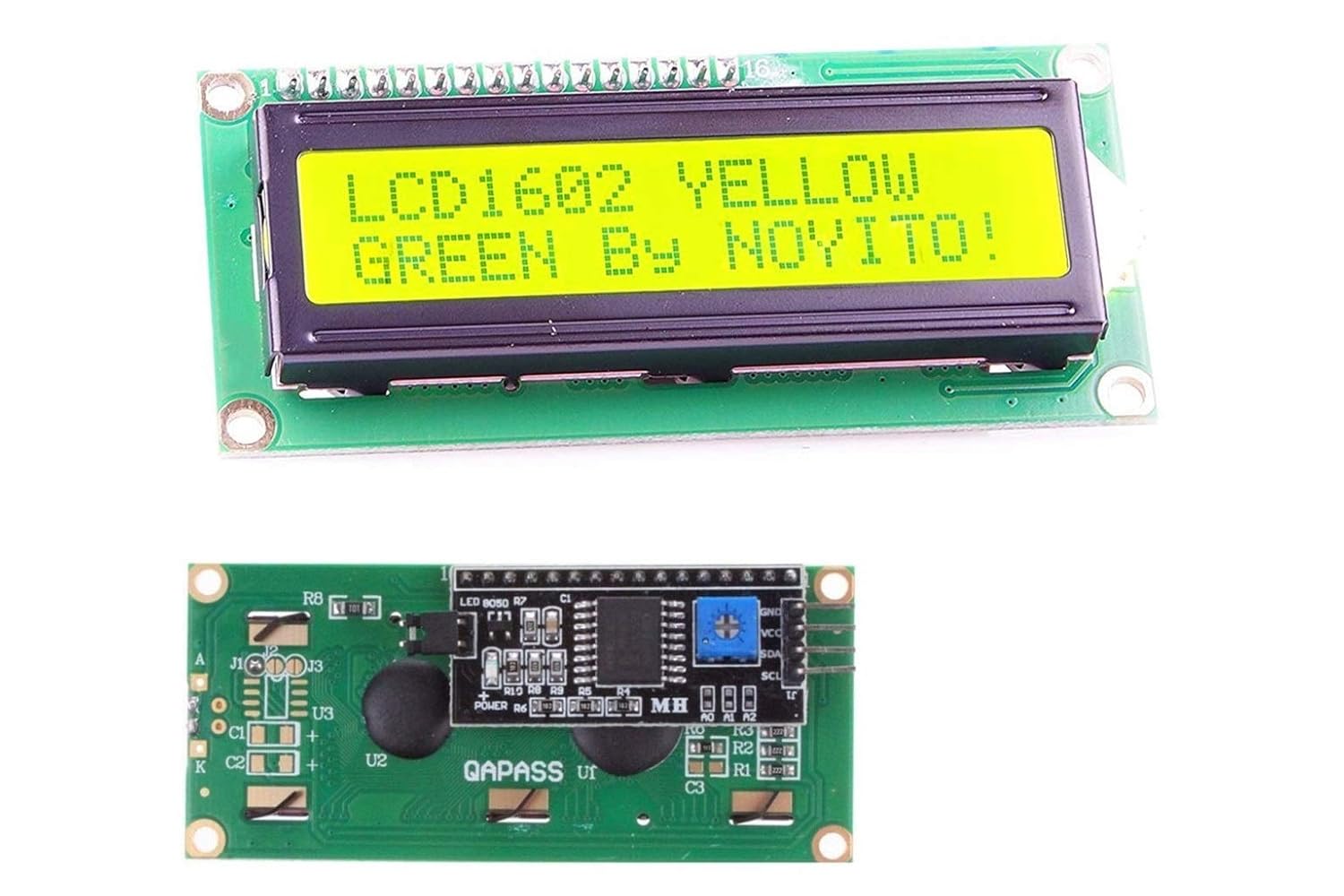NOYITO 1602 16x2 LCD Module with Yellow-Green Backlight & IIC Driver - Compatible with UNO R3 & MEGA2560 (Pack of 2)