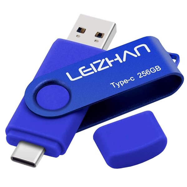 Leizhan 3.0 USB Flash Drive 256GB Type C Photo Stick for HTC 10 Huawei P20 Samsung Galaxy S10 S9 Note 9 S8 S8 Plus Blue