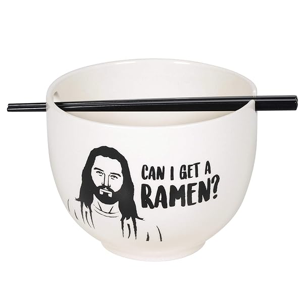 Enesco Enesco Our Name is Mud Jesus Ramen Bowl & Chopsticks Set - 5.25 Inch Black & White