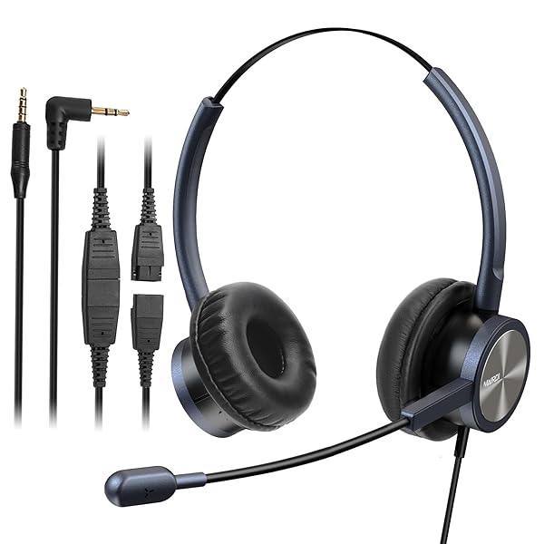 MAIRDI Noise-Canceling Phone Headset with 2.5mm & 3.5mm Connectors for Deskphones, PCs, & Laptops - Ideal for Call Centers & Office Use