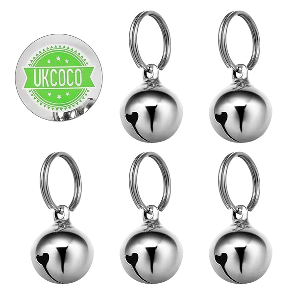 UKCOCO UKCOCO Dog Collar Bell 6Pcs 16MM Metal Pet Collar Bells with Key Ring for Small Dogs Cats Clear Sound Silver - View 8 of 9