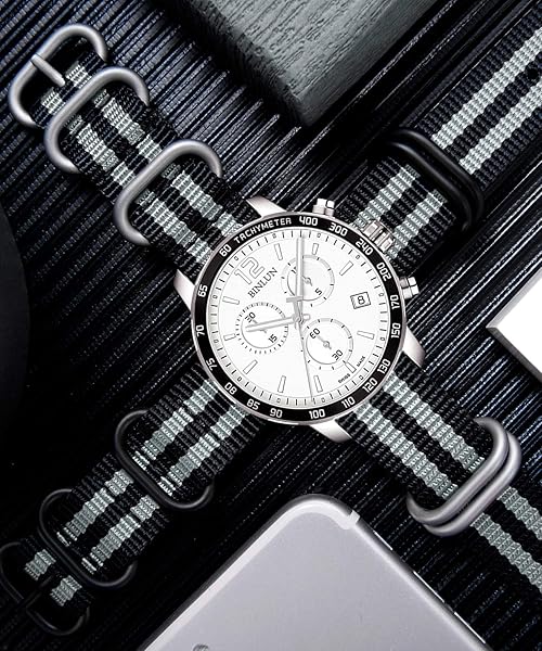BINLUN BINLUN Premium Nylon Watch Strap Thick Multicolor Bands for Men Women 18mm to 24mm with Heavy Duty Stainless Steel Buckle Black Grey Silver 20mm - View 5 of 7