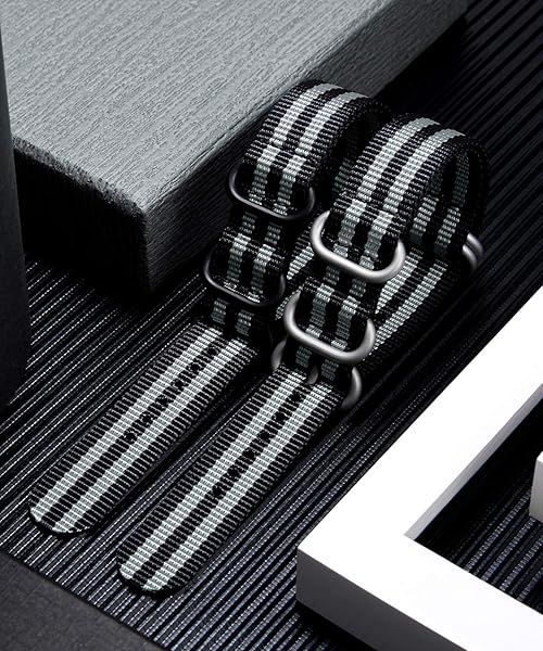 BINLUN BINLUN Premium Nylon Watch Strap Thick Multicolor Bands for Men Women 18mm to 24mm with Heavy Duty Stainless Steel Buckle Black Grey Silver 20mm - View 6 of 7
