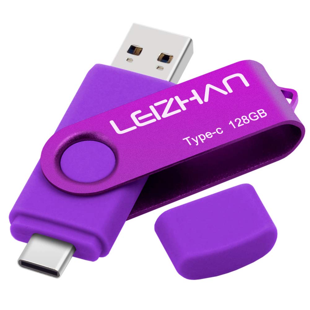 Leizhan 128GB USB Flash Drive USB 3.0 Type C for Samsung Galaxy S10 S9 Note 9 S8 Google Pixel XL Purple Picture Stick