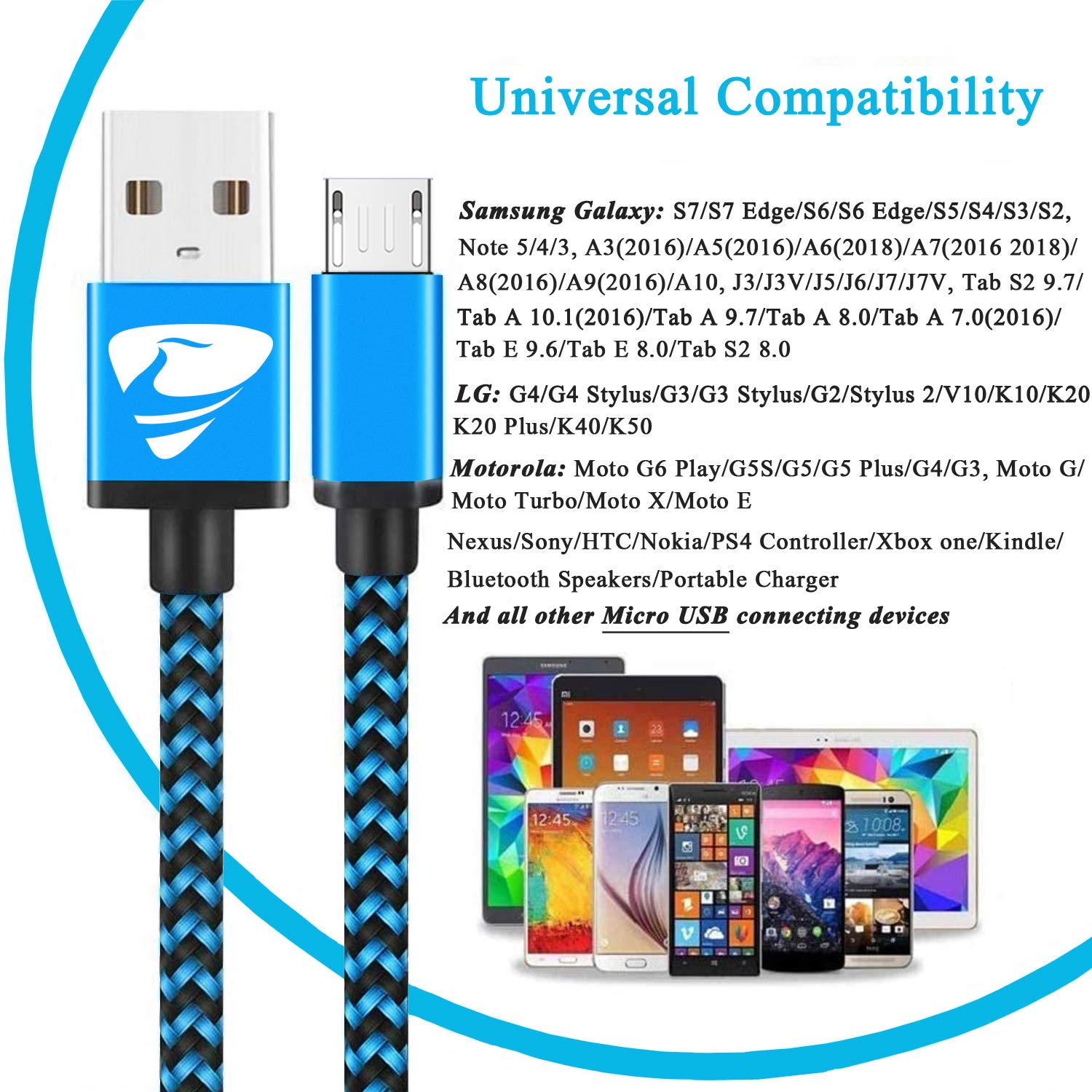 Aioneus Aioneus Micro USB Cable Fast Charging Cord 4Pack 2FT 3FT 5FT 6FT Compatible with Samsung Galaxy LG Kindle Tablet PS4 - View 3 of 8
