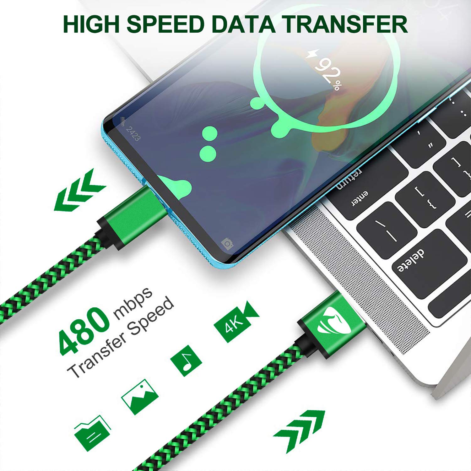 Aioneus Aioneus Micro USB Cable Fast Charging Cord 4Pack 2FT 3FT 5FT 6FT Compatible with Samsung Galaxy LG Kindle Tablet PS4 - View 4 of 8