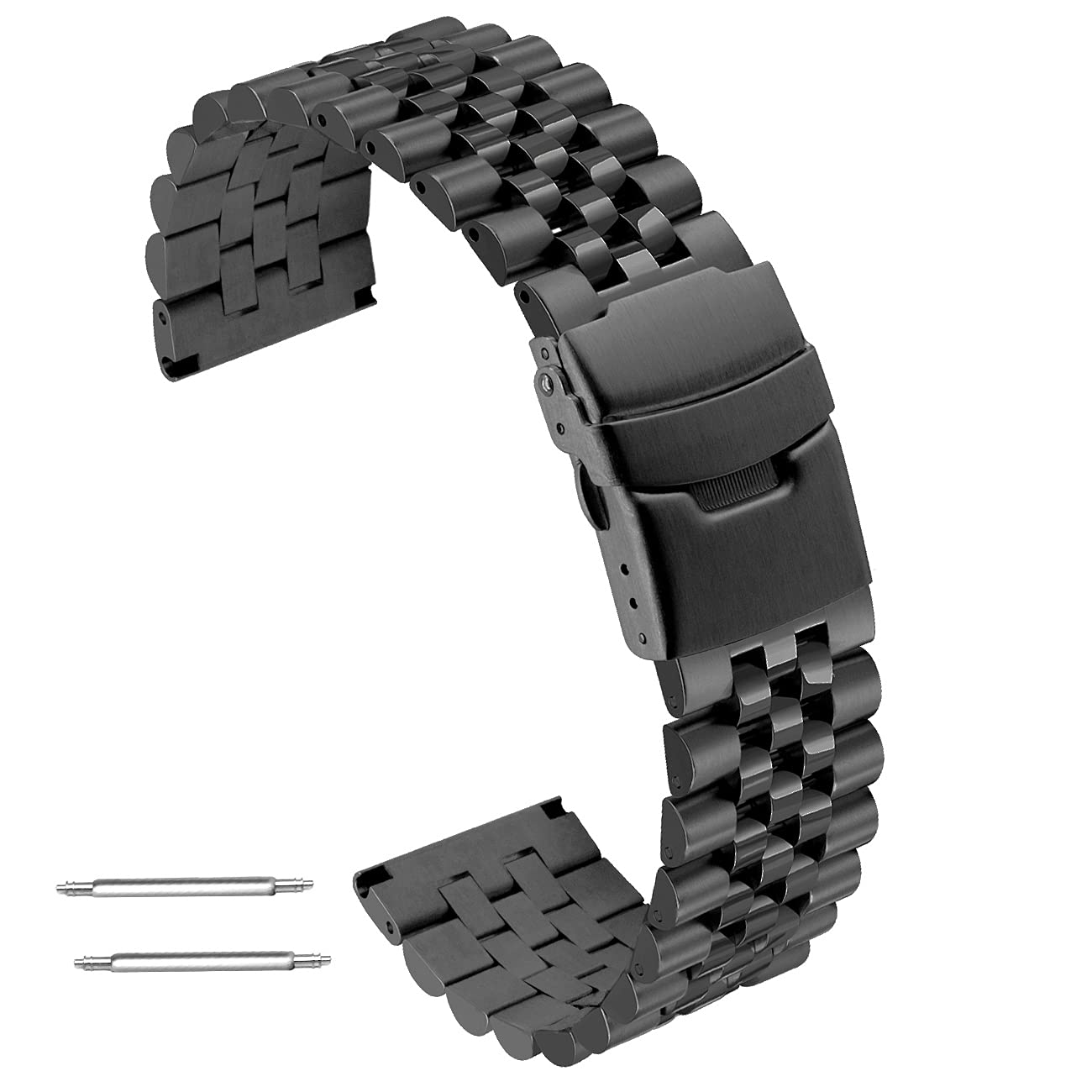 Kai Tian Kai Tian 22mm Black Stainless Steel Watch Band Straps Sturdy Metal Bracelet with Double Locks for Men and Women