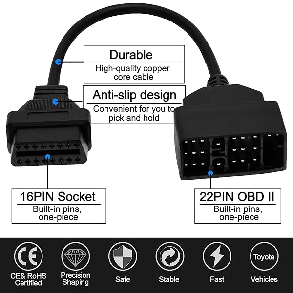 Goliton Goliton 22 Pin OBD1 to 16 Pin OBD2 Adapter Cable for Toyota Diagnostic Scanner - View 3 of 6