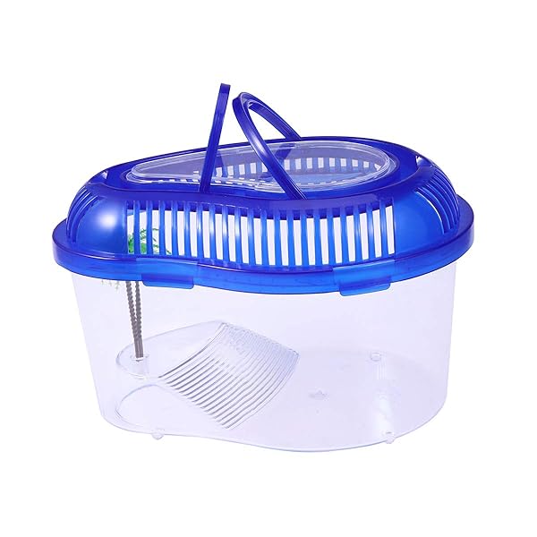 POPETPOP Reptile Carrier: Ideal Small Turtle Tank & Habitat with Cover, Handle & Basking Area for Mini Pets