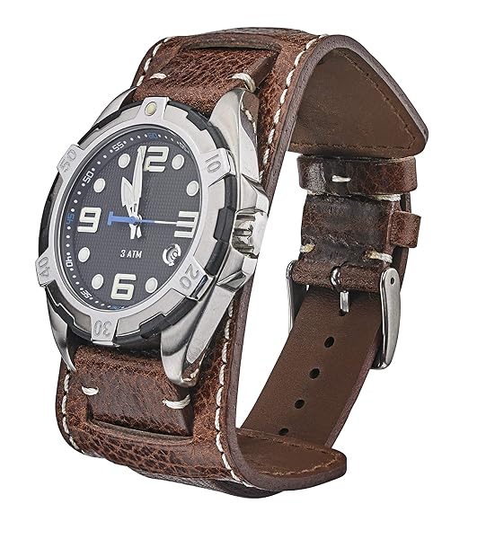 STUNNING SELECTION ALPINE Vintage Leather Cuff Watch Band - 20mm Full Grain Replacement Strap for Men & Women - Brown Compatible with Smart & Regular Watches