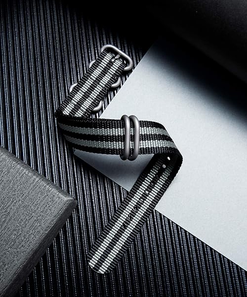 BINLUN BINLUN Premium Nylon Watch Strap Thick Multicolor Bands for Men Women 18mm to 24mm with Heavy Duty Stainless Steel Buckle Black Grey Silver - View 3 of 7