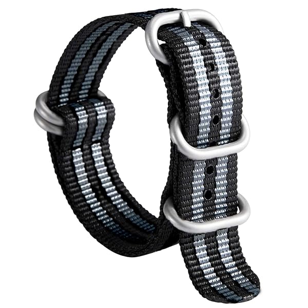 BINLUN BINLUN Premium Nylon Watch Strap Thick Multicolor Bands for Men Women 18mm to 24mm with Heavy Duty Stainless Steel Buckle Black Grey Silver