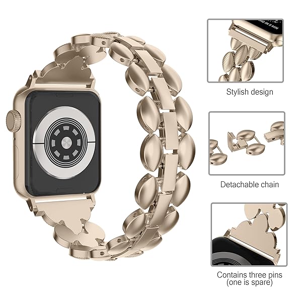 Moolia Moolia Elegant Metal Strap for Apple Watch 38mm 40mm 41mm Fashion Bracelet Replacement for Women Compatible with Series 10 9 8 7 6 5 4 3 2 1 Champagne - View 4 of 6