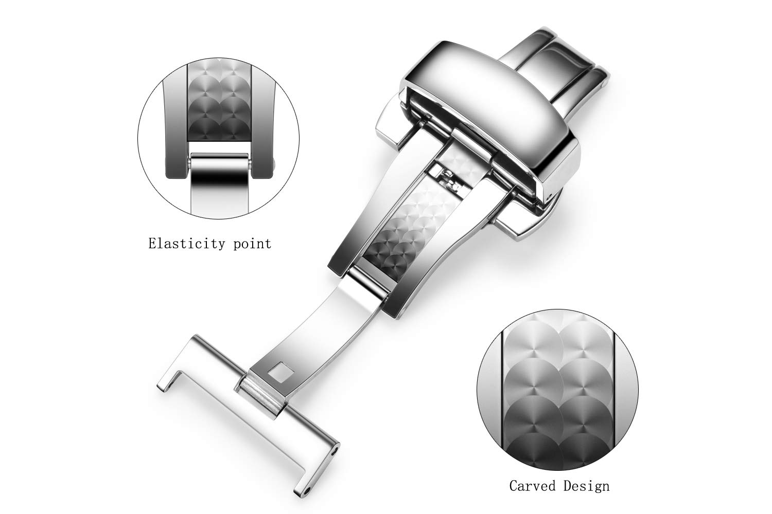 TEXNEWS TEXNEWS Stainless Steel Deployment Clasp Watch Band Buckle Available in Silver Gold Black Rose Gold Multiple Widths 14mm to 22mm - View 5 of 9