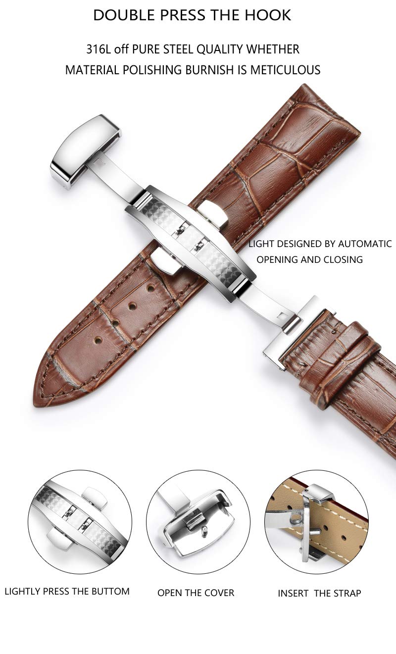TEXNEWS TEXNEWS Stainless Steel Deployment Clasp Watch Band Buckle Available in Silver Gold Black Rose Gold Multiple Widths 14mm to 22mm - View 6 of 9